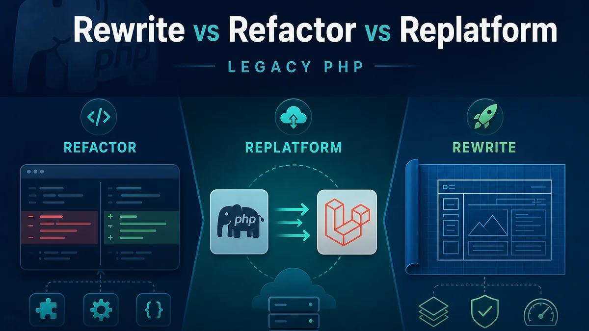 Blog post image for Rewrite vs Refactor vs Replatform: What to Do With a Legacy PHP App